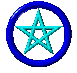 light blue pentagram spinning in a dark blue circle