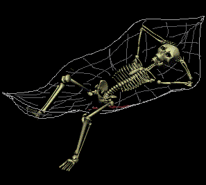 Skeleton relaxing in hammock